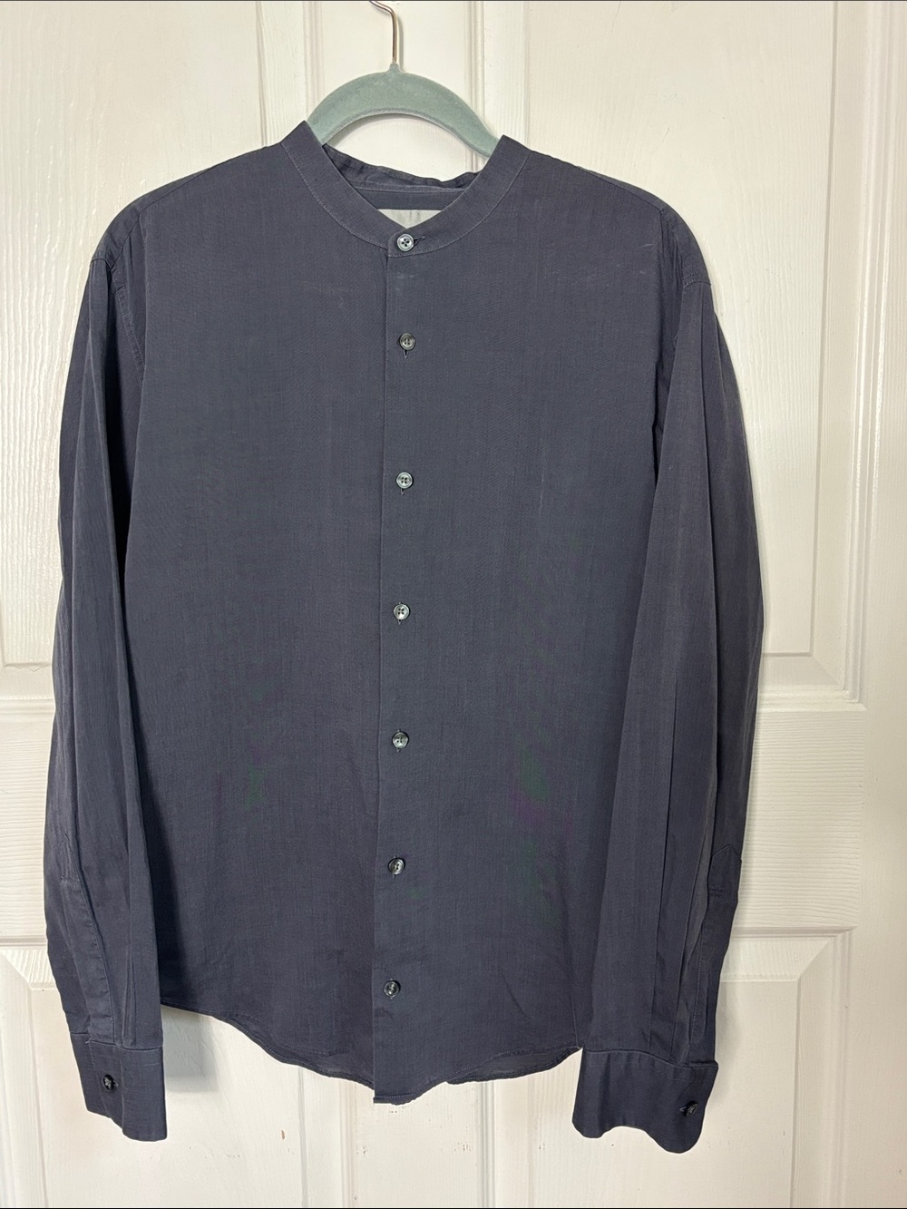 VINCE Monk Collar button down shirt lightweight size small gray blue
